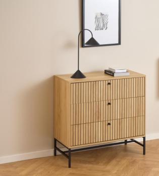 Ladekast 3 laden met eiken lamellen front