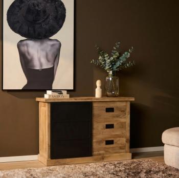 dressoir mangohout met laden en schuifdeur 100 cm
