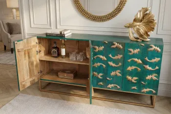 dressoir turquoise met goud 177 cm