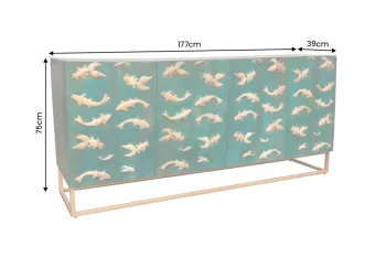 dressoir turquoise met goud 177 cm