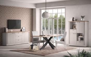 landelijk dressoir wit met eiken kleur bovenblad 211 cm