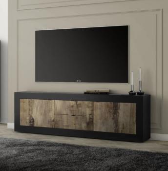 Tv meubel zwart met vintage fronten 210 cm