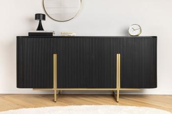 Dressoir zwart mangohout gouden accenten 160 cm