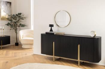 Dressoir zwart mangohout gouden accenten 160 cm