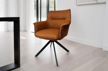 Luxe Eetkamerstoel cognac Echt leder met stof draaibaar