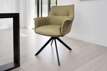 luxe eetkamerstoel taupe leder met stof draaibaar