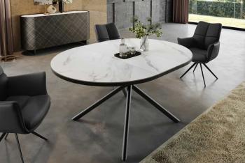 Uitschuifbare ronde eettafel keramiek wit 120-160 cm