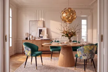 stoel groen velvet met bloemen patronen