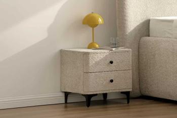 Nachtkastje beige bouclé 2 laden