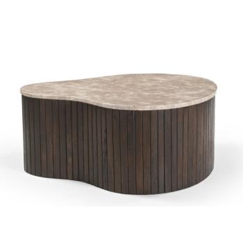 Salontafel beigebruin marmer met mangohout 84 cm