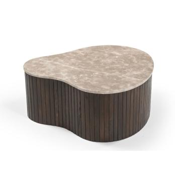 Salontafel beigebruin marmer met mangohout 84 cm