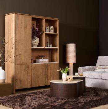 Salontafel beigebruin marmer met mangohout 84 cm