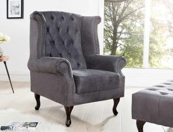 Oorfauteuil grijs microvezel stof