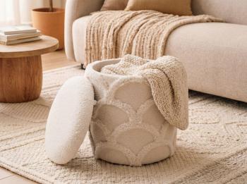 opberg zithocker creme wit bouclé 40 cm