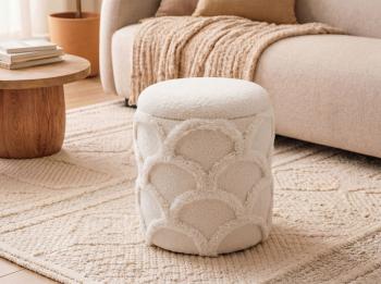 opberg zithocker creme wit bouclé 40 cm