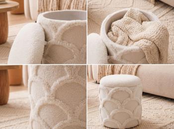 opberg zithocker creme wit bouclé 40 cm
