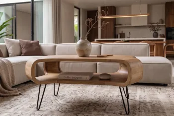 organic salontafel mangohout cremekleur 100 cm