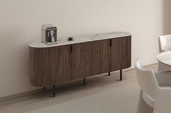 Dressoir donkerbruin eiken beige keramiek bovenpaneel 200 cm