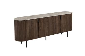 Dressoir donkerbruin eiken beige keramiek bovenpaneel 200 cm