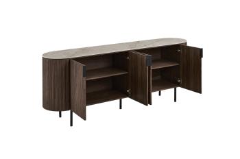 Dressoir donkerbruin eiken beige keramiek bovenpaneel 200 cm