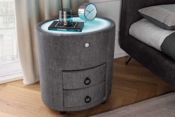 Ovaal Nachtkastje grijs met verlichting 55 cm