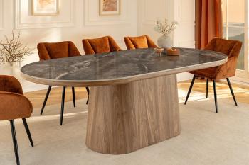 ovale eettafel walnoot grijs marmerlook tafelblad keramiek 200 cm