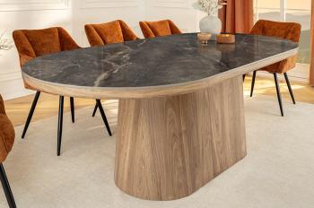 ovale eettafel walnoot grijs marmerlook tafelblad keramiek 200 cm