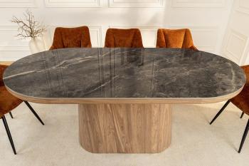ovale eettafel walnoot grijs marmerlook tafelblad keramiek 200 cm