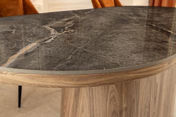 ovale eettafel walnoot grijs marmerlook tafelblad keramiek 200 cm