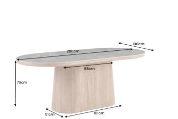 ovale eettafel walnoot grijs marmerlook tafelblad keramiek 200 cm