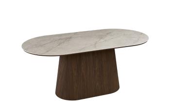 Ovale tafel donkerbruin met beige tafelblad 180 cm