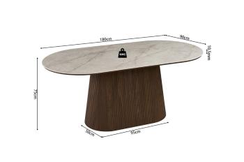 Ovale tafel donkerbruin met beige tafelblad 180 cm