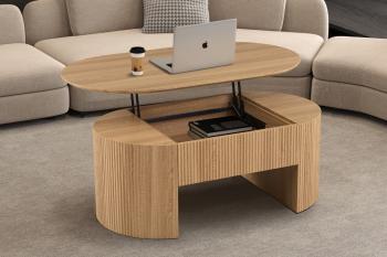 ovale salontafel eiken kleur verstelbaar tafelblad 120 cm