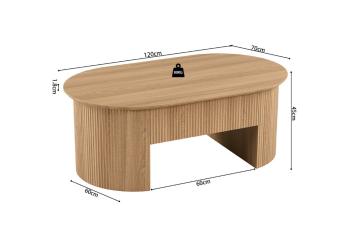 ovale salontafel eiken kleur verstelbaar tafelblad 120 cm