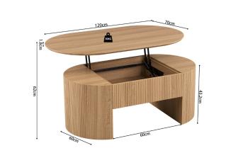 ovale salontafel eiken kleur verstelbaar tafelblad 120 cm