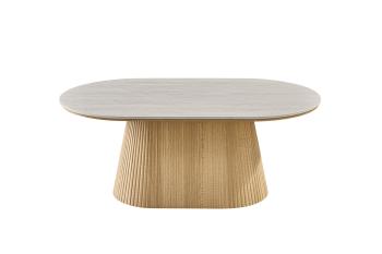 Ovale salontafel licht eiken met barokgrijs tafelblad 120 cm