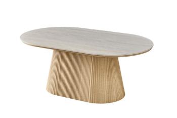 Ovale salontafel licht eiken met barokgrijs tafelblad 120 cm
