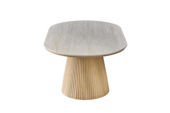 Ovale salontafel licht eiken met barokgrijs tafelblad 120 cm