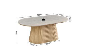 Ovale salontafel licht eiken met barokgrijs tafelblad 120 cm