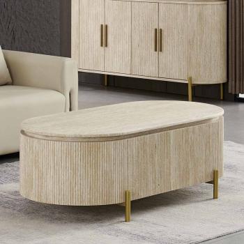 ovale salontafel travertin look 130 cm