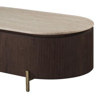 ovale salontafel walnoot en travertin look 130 cm