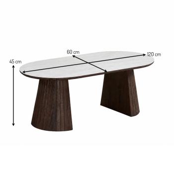 ovale salontafel walnoot keramiek wit 120 cm