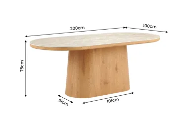 Ovale tafel travertin keramiek eiken fineer 200 cm