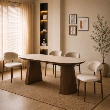 Ovale tafel walnootbruin met keramiek tafelblad 200 cm