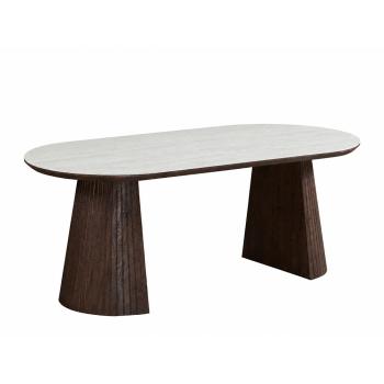 Ovale tafel walnootbruin met keramiek tafelblad 200 cm