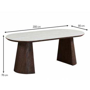 Ovale tafel walnootbruin met keramiek tafelblad 200 cm
