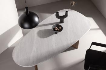 organische ovale tafel lichtgrijs betonlook walnoot 180 cm