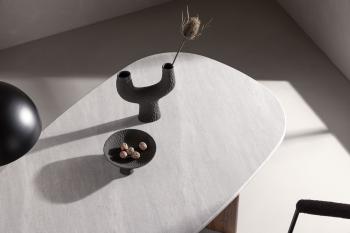 organische ovale tafel lichtgrijs betonlook walnoot 180 cm