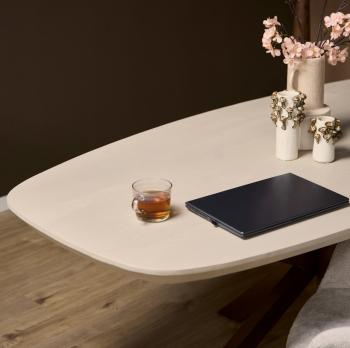 Ovale eetkamertafel mangohout zandbeige brons onderstel 280 cm