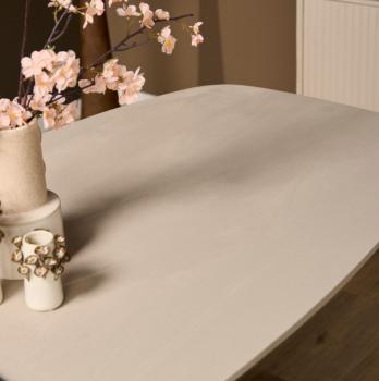 Ovale eetkamertafel mangohout zandbeige brons onderstel 280 cm
